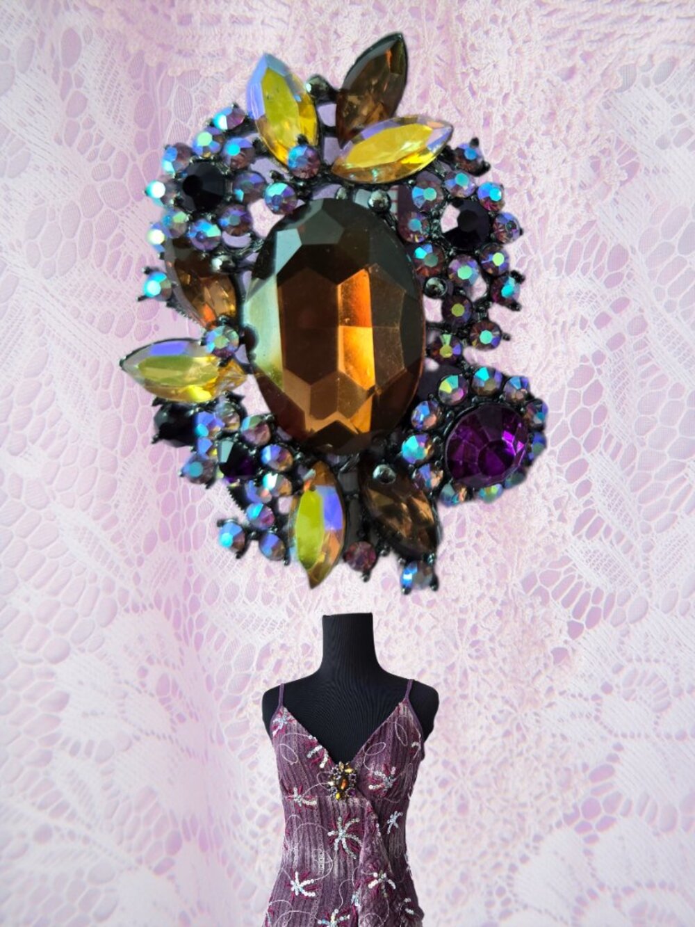 Purple Crystal Brooch Sparkly Fairycore Evening Wedding Guest Victorian-Style